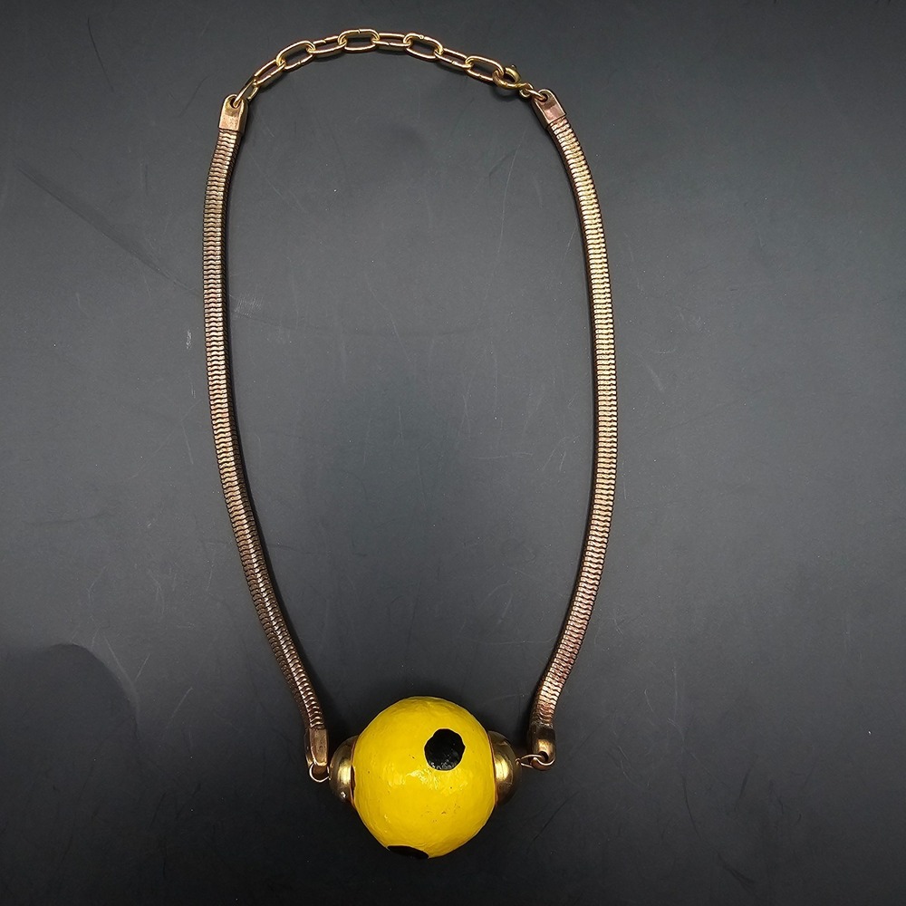 Vintage‎ Yellow Painted Ball Statement Necklace Retro